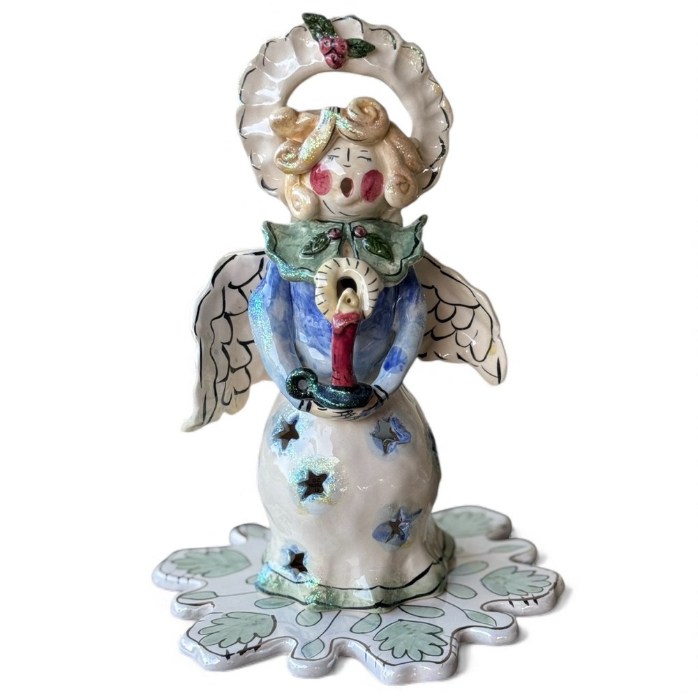Vintage Blue Sky Christmas Tea Light Angel Figurine Signed by Heather Goldminc - Picture 5 of 5